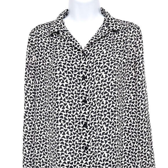 H&M Geometric Abstract Print Pattern Button Up Blouse Shirt Top Black White XS - Picture 3 of 9